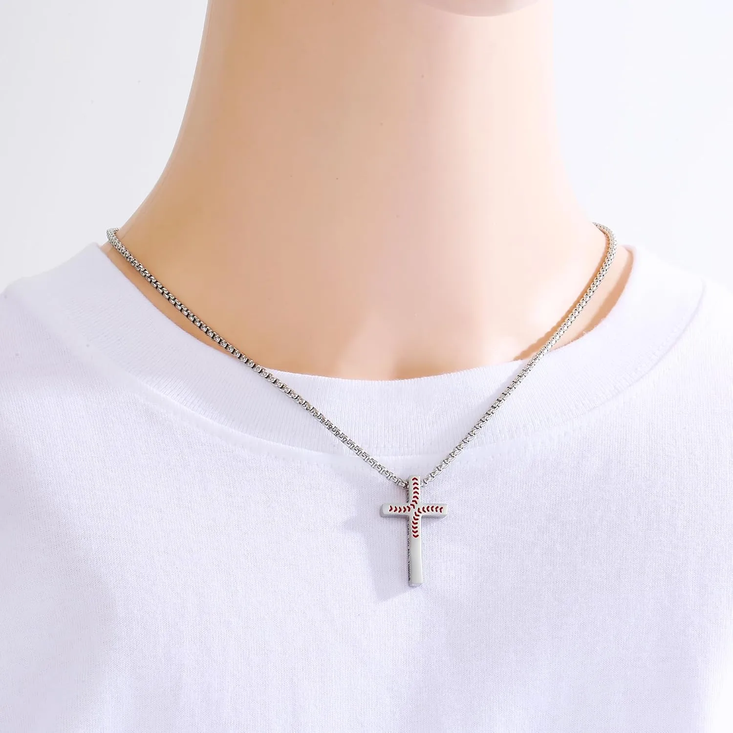 Baseball Necklace for Men Confirmation Bible Verse Baseball Stainless Steel Cross Pendant Necklaces 18 2 Inches