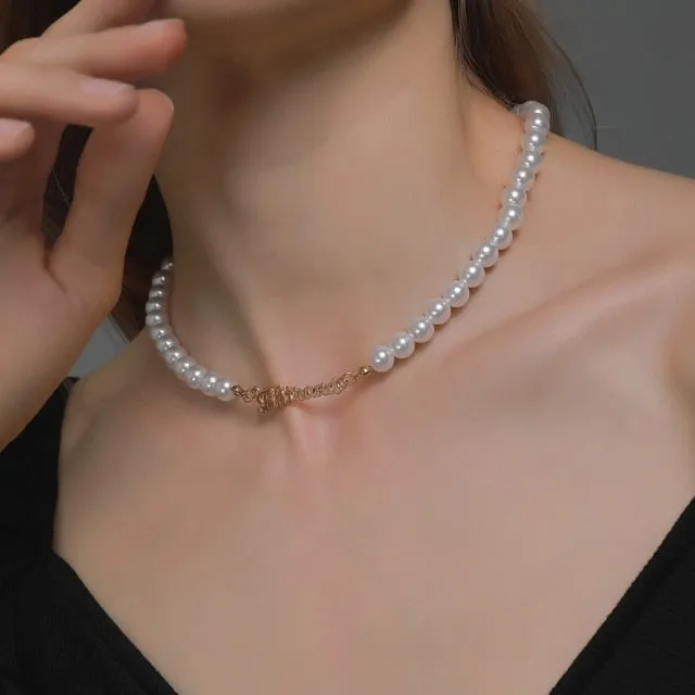 Beaded Choker Pearl Necklace