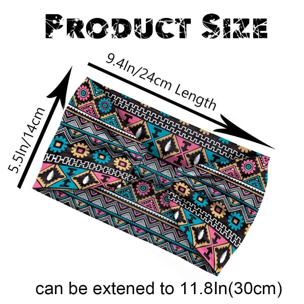 Boho Headbands Wide Knotted Hairbands Stretch Printed Head Bands Bohemia Head Wraps for Women 3 Pcs (Set A)