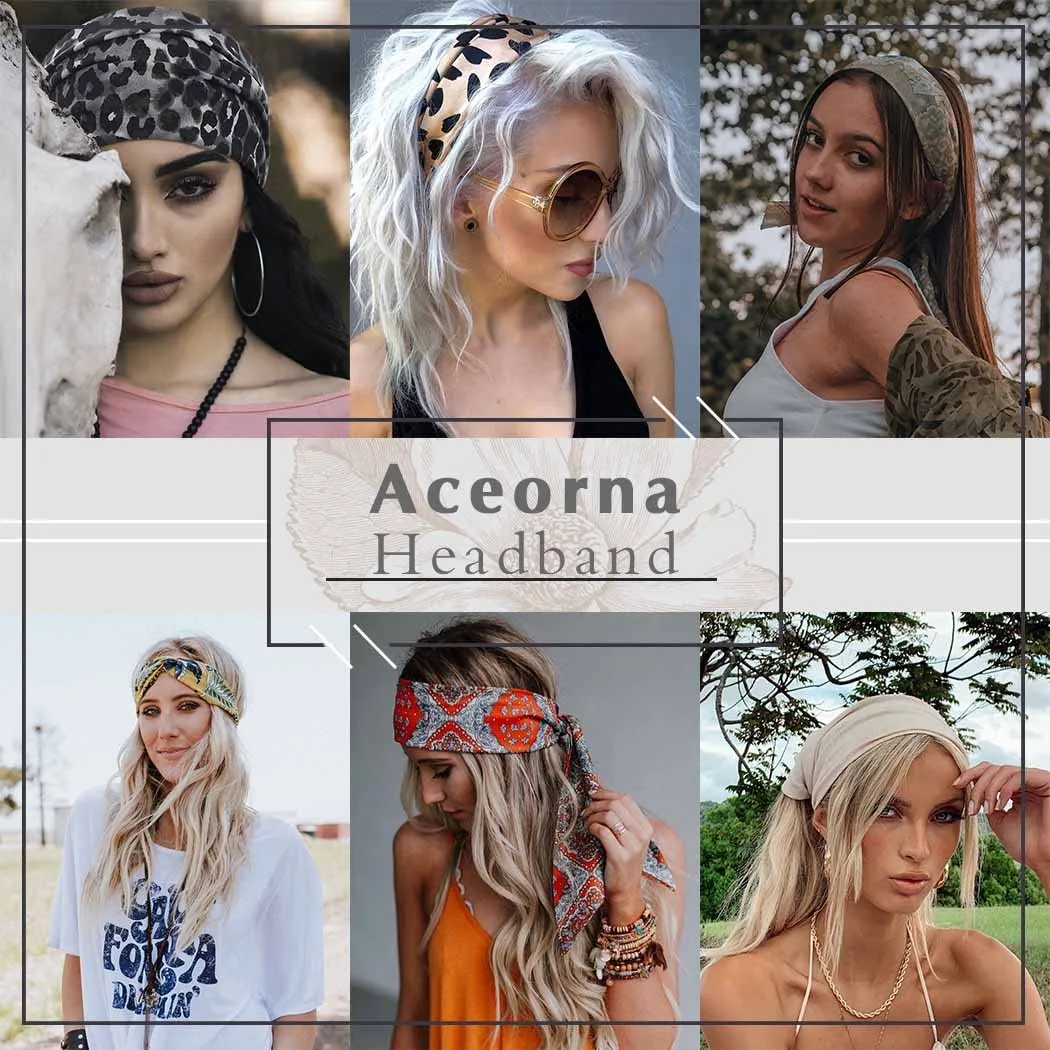 Boho Headbands Wide Knotted Hairbands Stretch Printed Head Bands Bohemia Head Wraps for Women 3 Pcs (Set A)