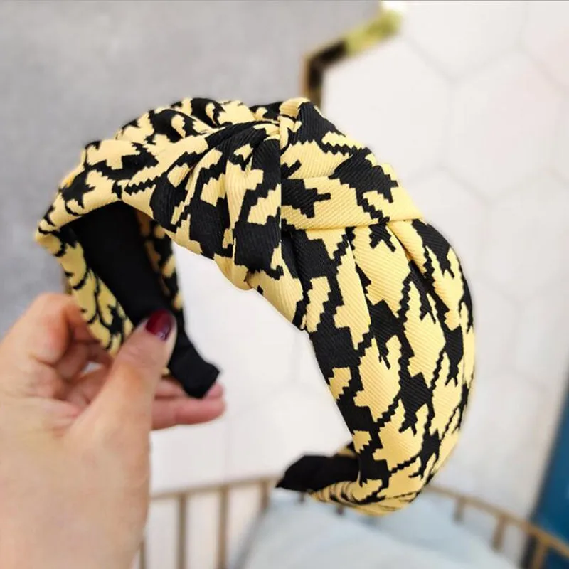 Classic Houndstooth Pattern Knotted Wide Hairbands