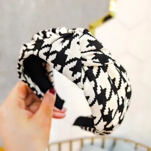Classic Houndstooth Pattern Knotted Wide Hairbands
