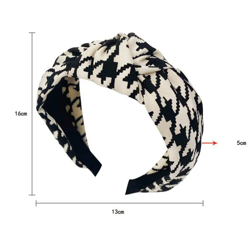 Classic Houndstooth Pattern Knotted Wide Hairbands