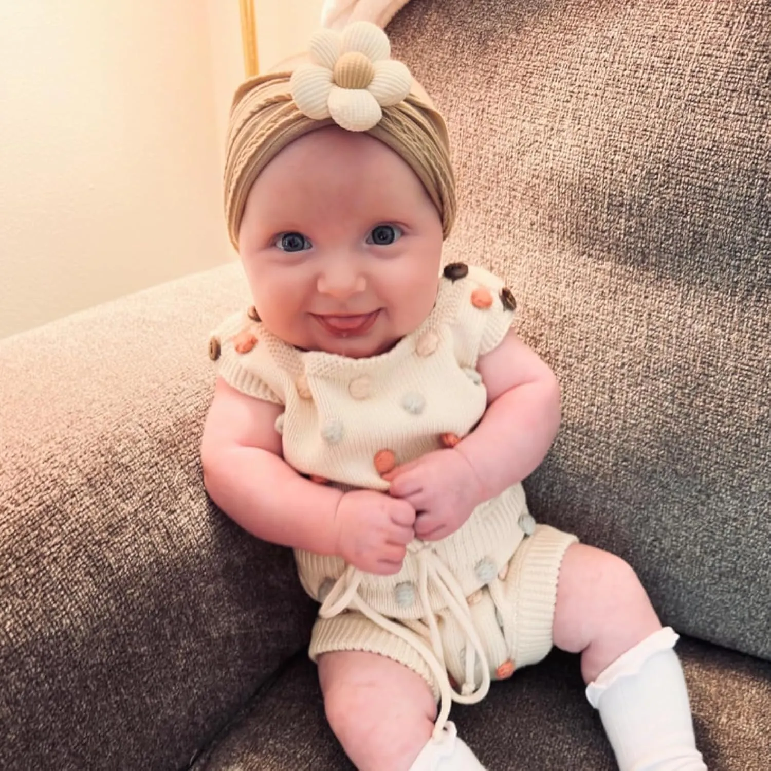 CLLOT 3 Pcs Baby Flower Headbands Baby Girls Nylon Headbands Soft Stretchy Headwear Hair Accessories for Newborn Infant Toddler Kids (Beige Ginger Khaki)