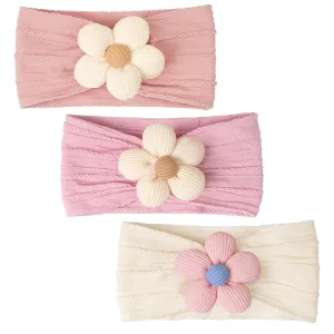 CLLOT 3 Pcs Baby Girl Headbands with Flower Nylon Headbands Soft Stretchy Headwear Hair Accessories for Newborn Infant Toddler Kids (Pink Beige Salmon)