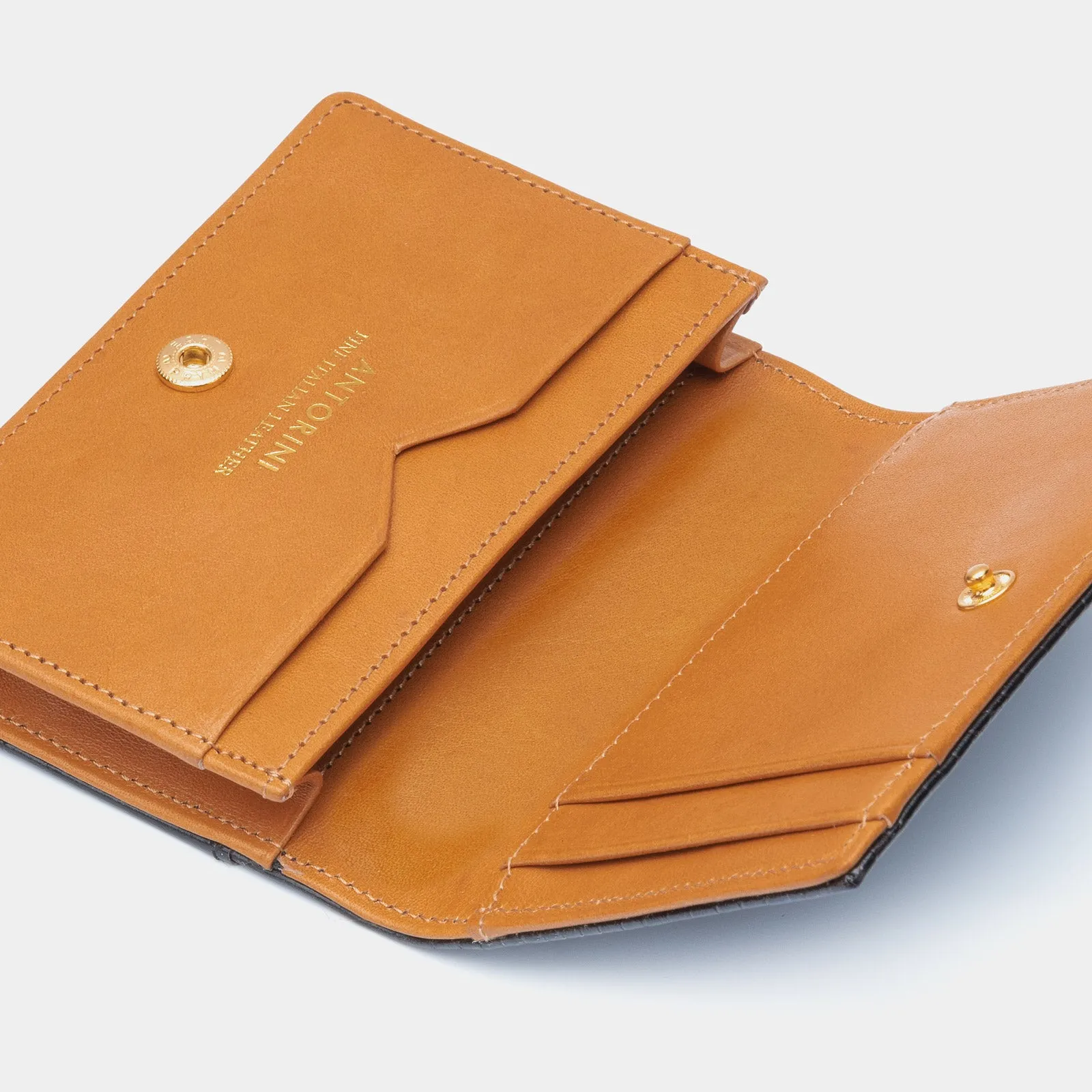 Credit and Business Card Holder in Black Croc and Cognac