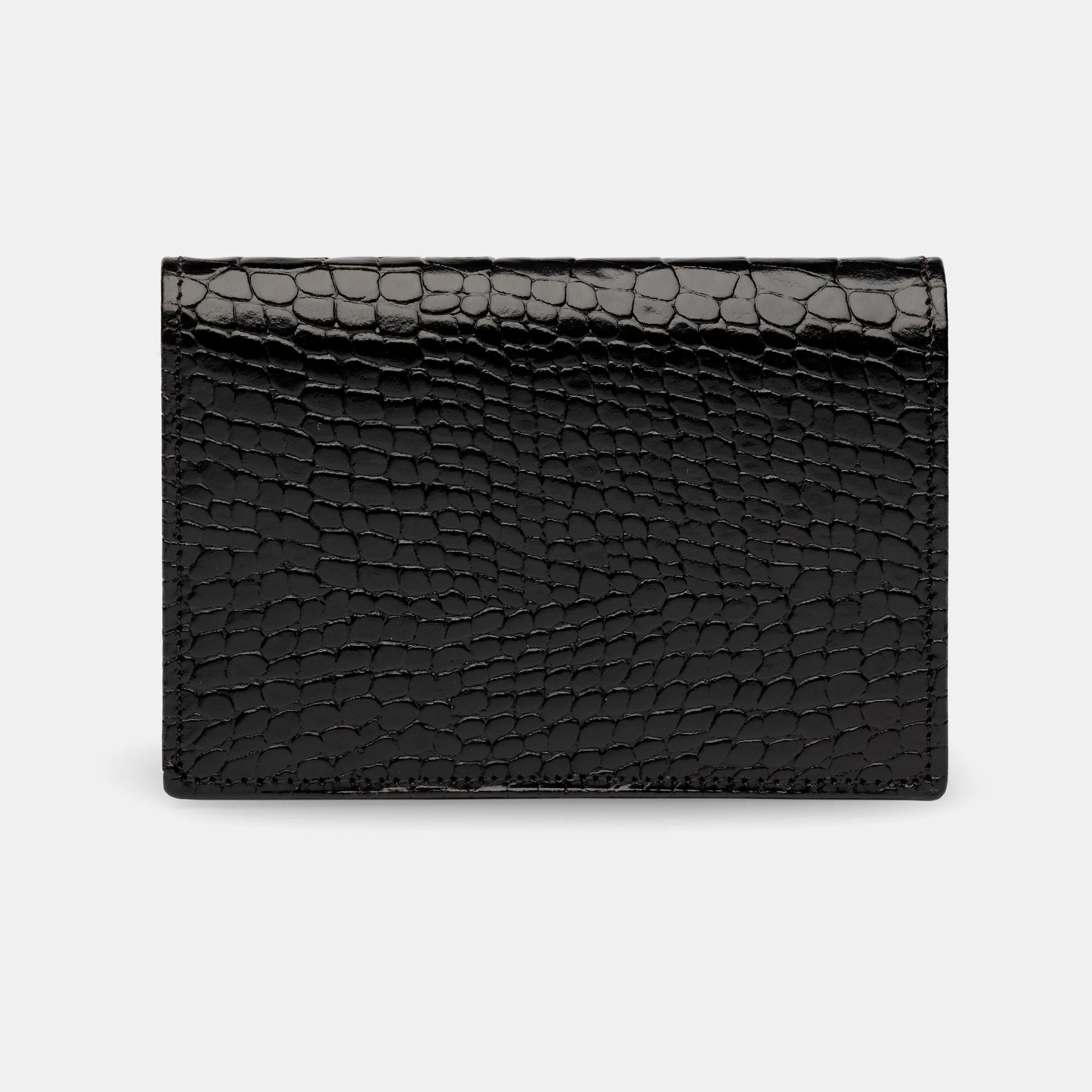 Credit and Business Card Holder in Black Croc and Cognac