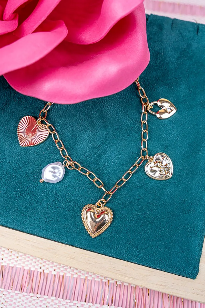 Crystal Avenue Follow Your Heart Pearl Goldtone Charm Bracelet