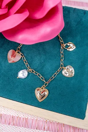 Crystal Avenue Follow Your Heart Pearl Goldtone Charm Bracelet