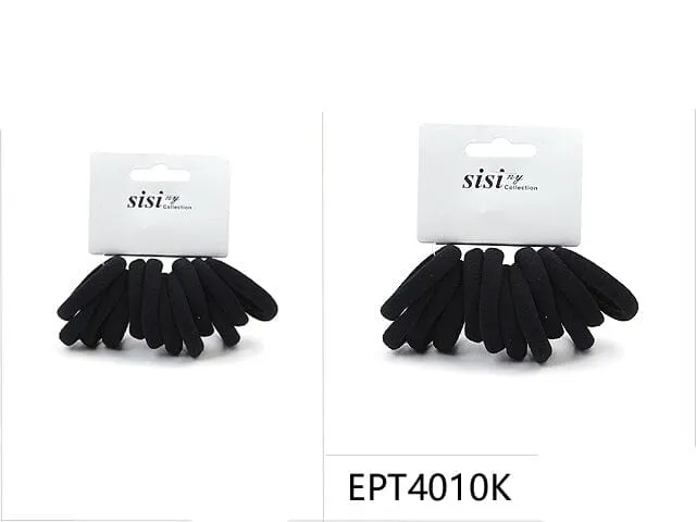 #EPT4010K Small Soft Black Stretchy Hair Tie (12PC)