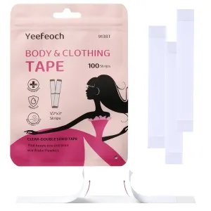 Fashion Transparent Tape Double Sided Tape for Women Clothes & Dress,Body and Boob, Seamless Style Support and Skin-Friendly Adhesive for All Fabric&Complexion (100 Strips)