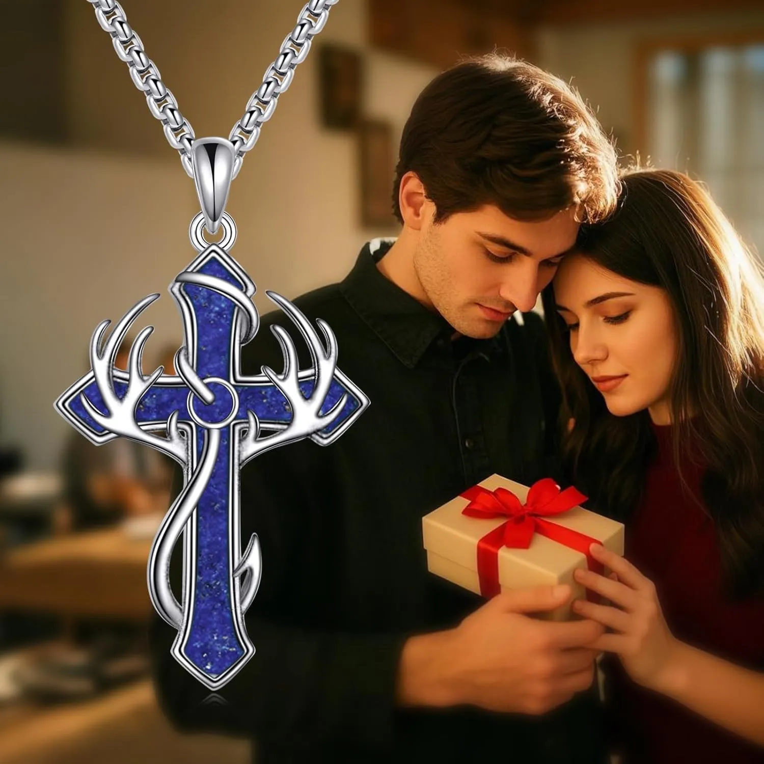 Fish Hook Cross Neckalce for Men Sterling Silver Cross Pendant Necklaces Hunting Jewelry Gifts for Men Women