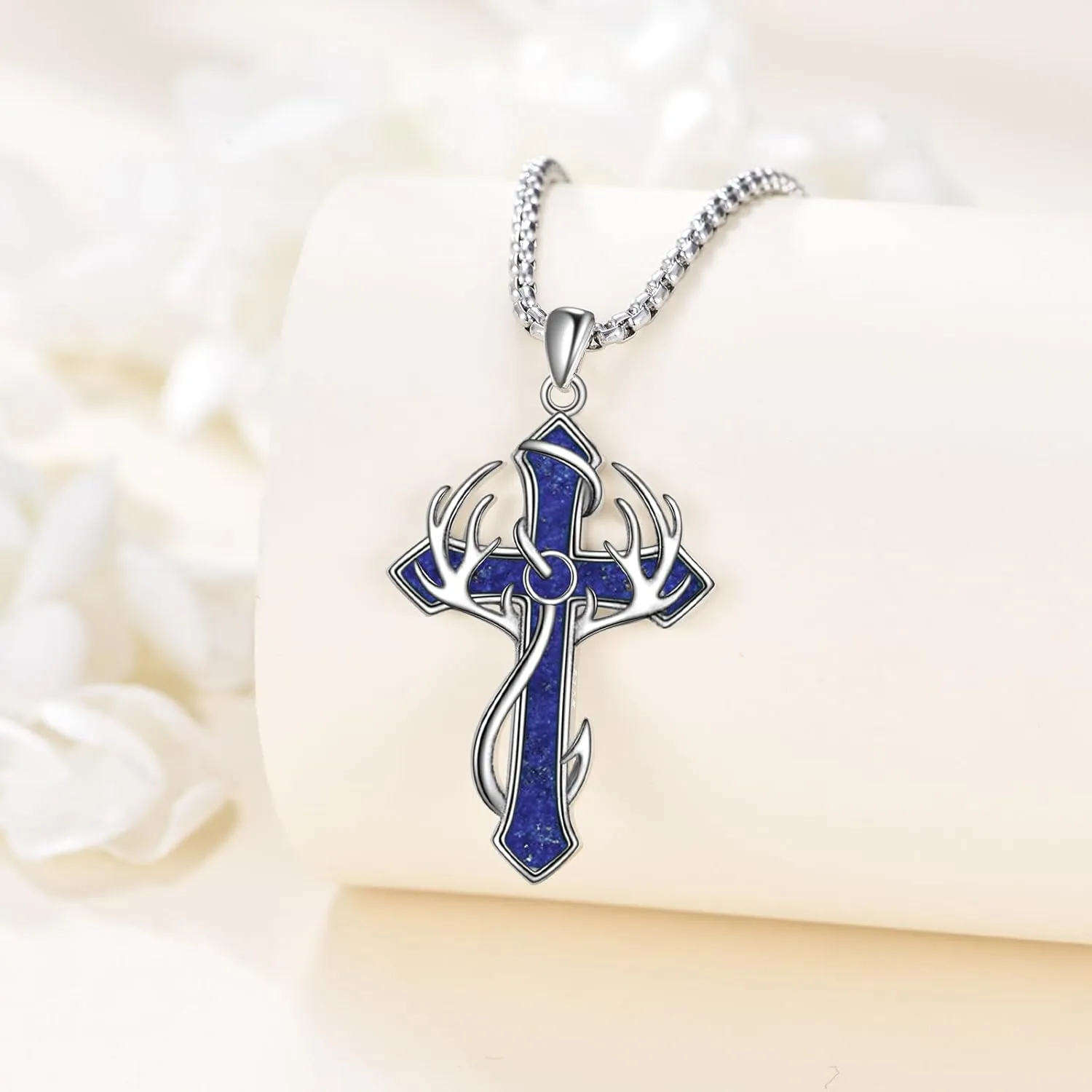 Fish Hook Cross Neckalce for Men Sterling Silver Cross Pendant Necklaces Hunting Jewelry Gifts for Men Women