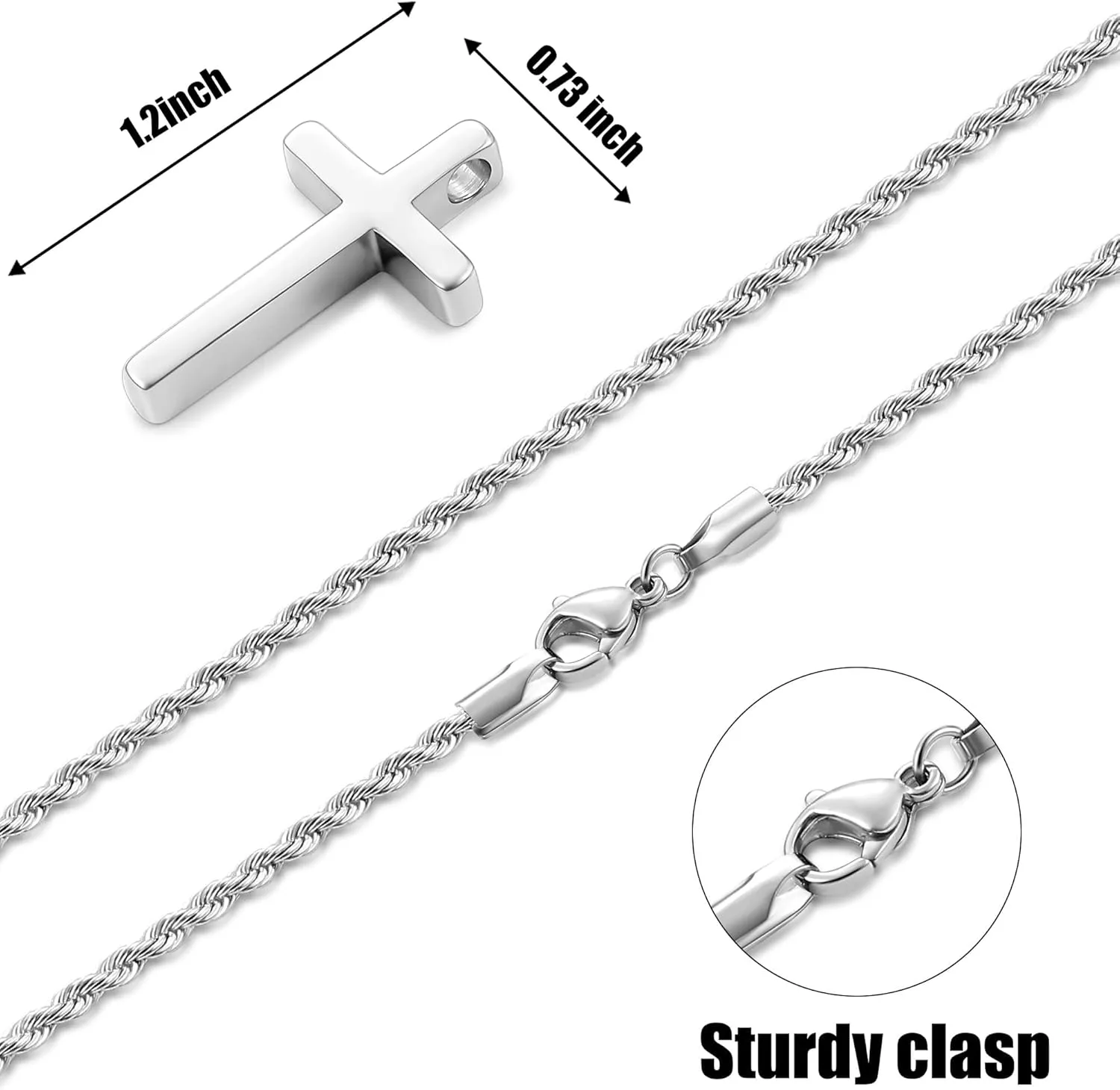 Fiusem Father's Day Gifts Cross Necklace for Men, Mens Cross Necklaces with 2.5mm Rope Chain, Stainless Steel Pendant Chain 16-28 Inch, Dad Gifts