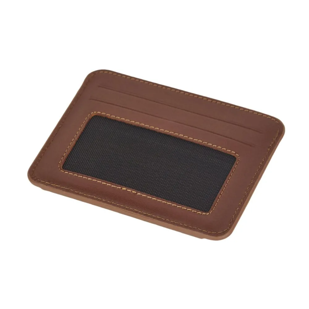 Flat Compact Credit Card Wallet With 2 ID Windows, 6CC - Havana Tan