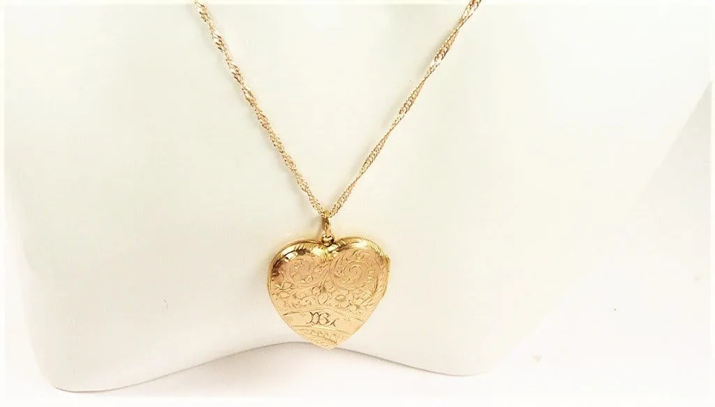 Fully Hallmarked Engraved Edwardian Rose Gold Heart Shaped Locket With Necklace 1909 Romantic Gift