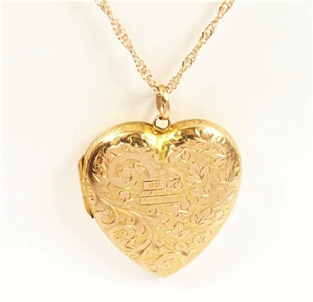 Fully Hallmarked Engraved Edwardian Rose Gold Heart Shaped Locket With Necklace 1909 Romantic Gift