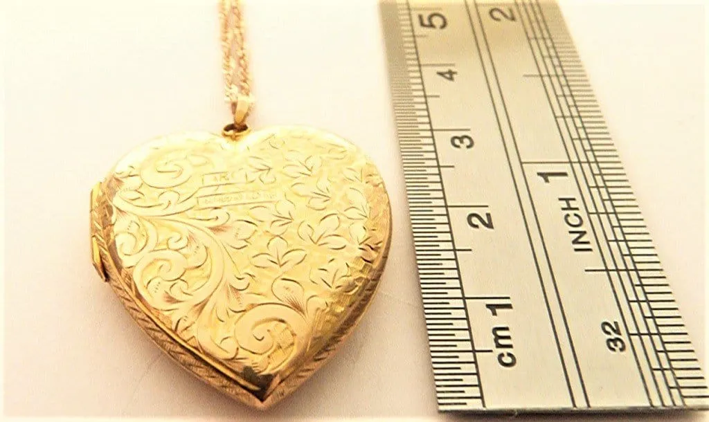Fully Hallmarked Engraved Edwardian Rose Gold Heart Shaped Locket With Necklace 1909 Romantic Gift