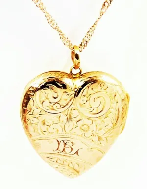 Fully Hallmarked Engraved Edwardian Rose Gold Heart Shaped Locket With Necklace 1909 Romantic Gift