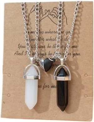 Fuqimanman2020 1 Pair Couple Love Heart Matching Split Heart Pendant Necklace Mutual Attraction Bullet Hexagonal Healing Natural Stone for him her BFF Best Friends Friendship Jewelry Gift