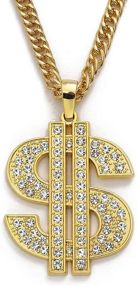 Gold Chain with Dollar Sign Big Money Necklaces for Men Women Stainless Steel Rhinestone Jewelry Fashion Pendants with 28 Inches Cuban Chain (Gold)Spinner Dollar Sign Necklaces 36 Inches