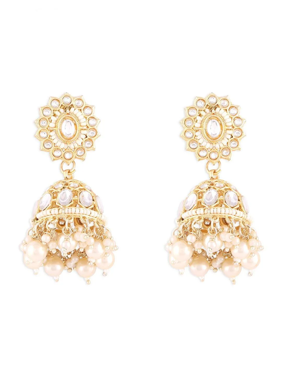 Gold-Plated White Beads Kundan Stone Choker & Pearl Beaded Jewellery Set For Women