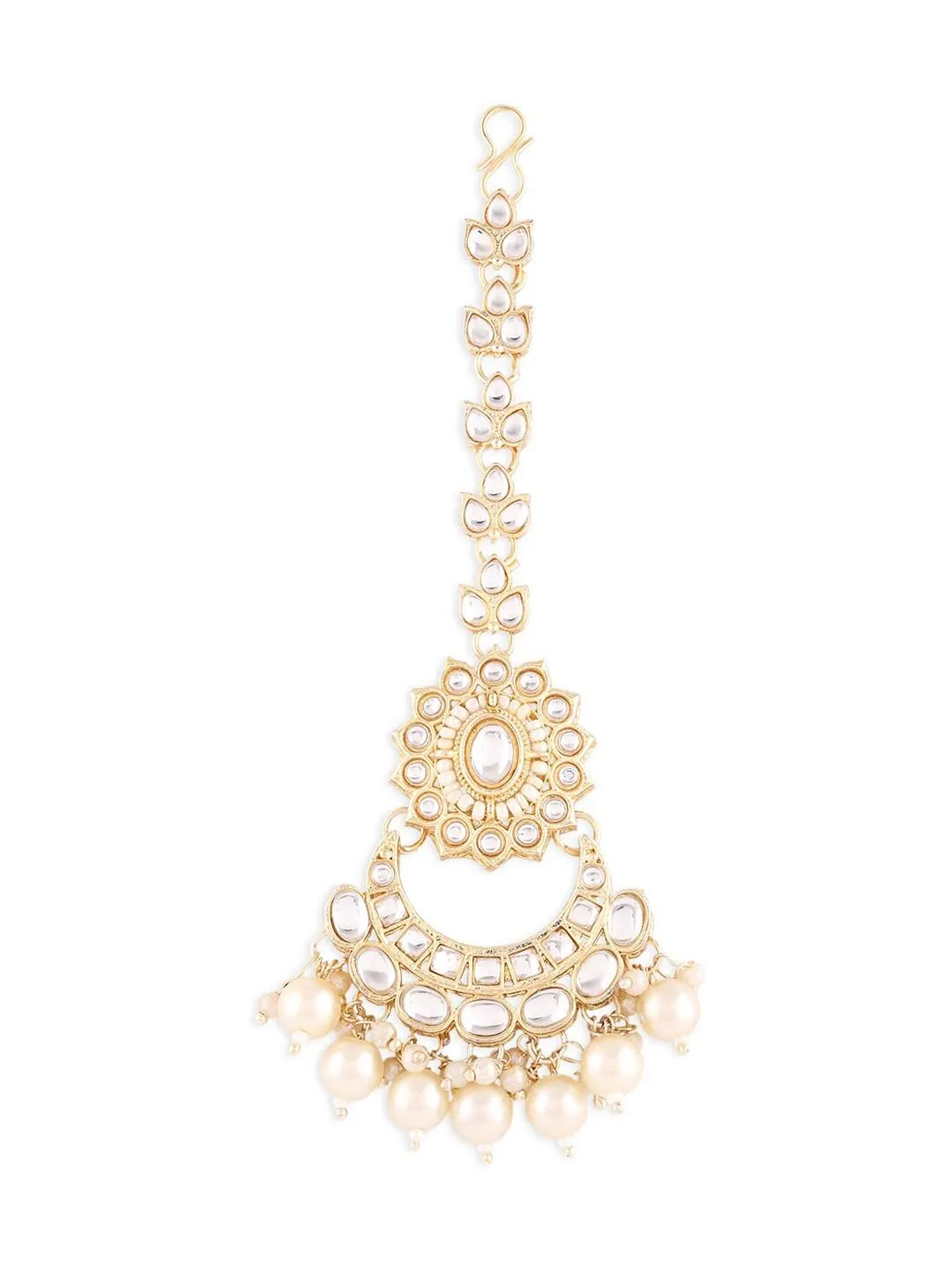 Gold-Plated White Beads Kundan Stone Choker & Pearl Beaded Jewellery Set For Women