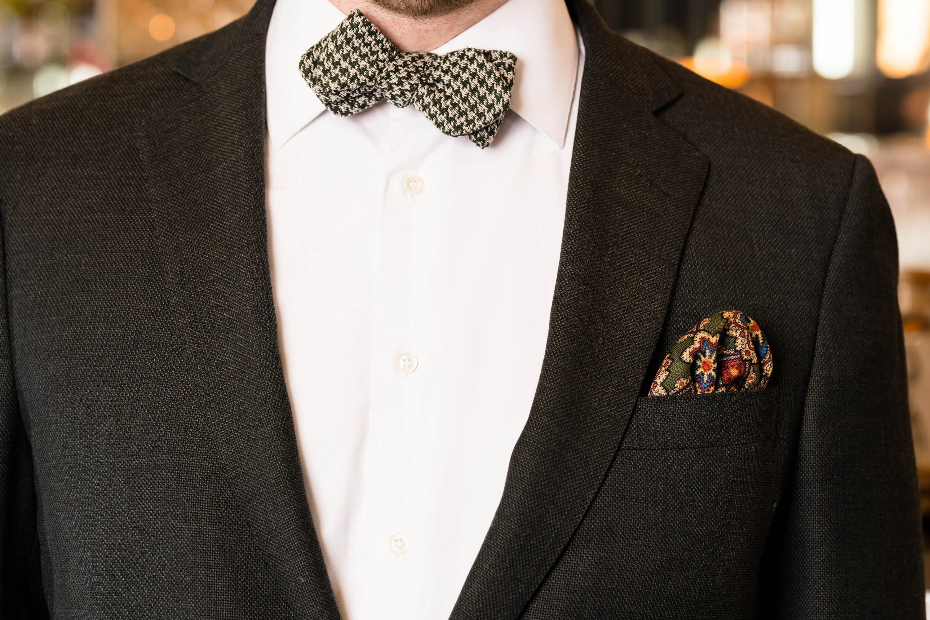 Green & Gray Houndstooth Silk Bourette Bow Tie