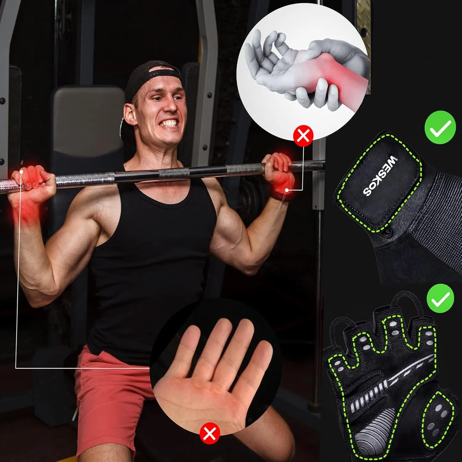 Gym Gloves for Weightlifting Women Men Anti-Slip Breathable Palm Protection for Cycling Fitness Powerlifting Bodybuilding Exercise Gloves