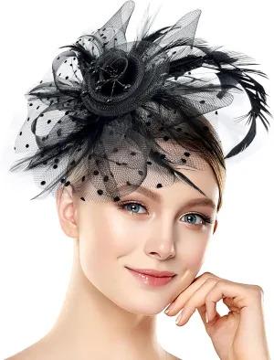 Halloween Fascinators Hat for Women Tea Party Feather Headband Mardi Gras Cocktail Hat Weddings