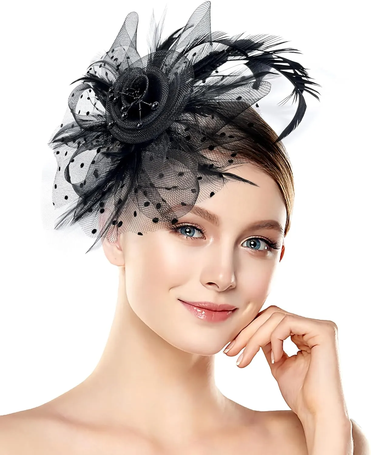 Halloween Fascinators Hat for Women Tea Party Feather Headband Mardi Gras Cocktail Hat Weddings