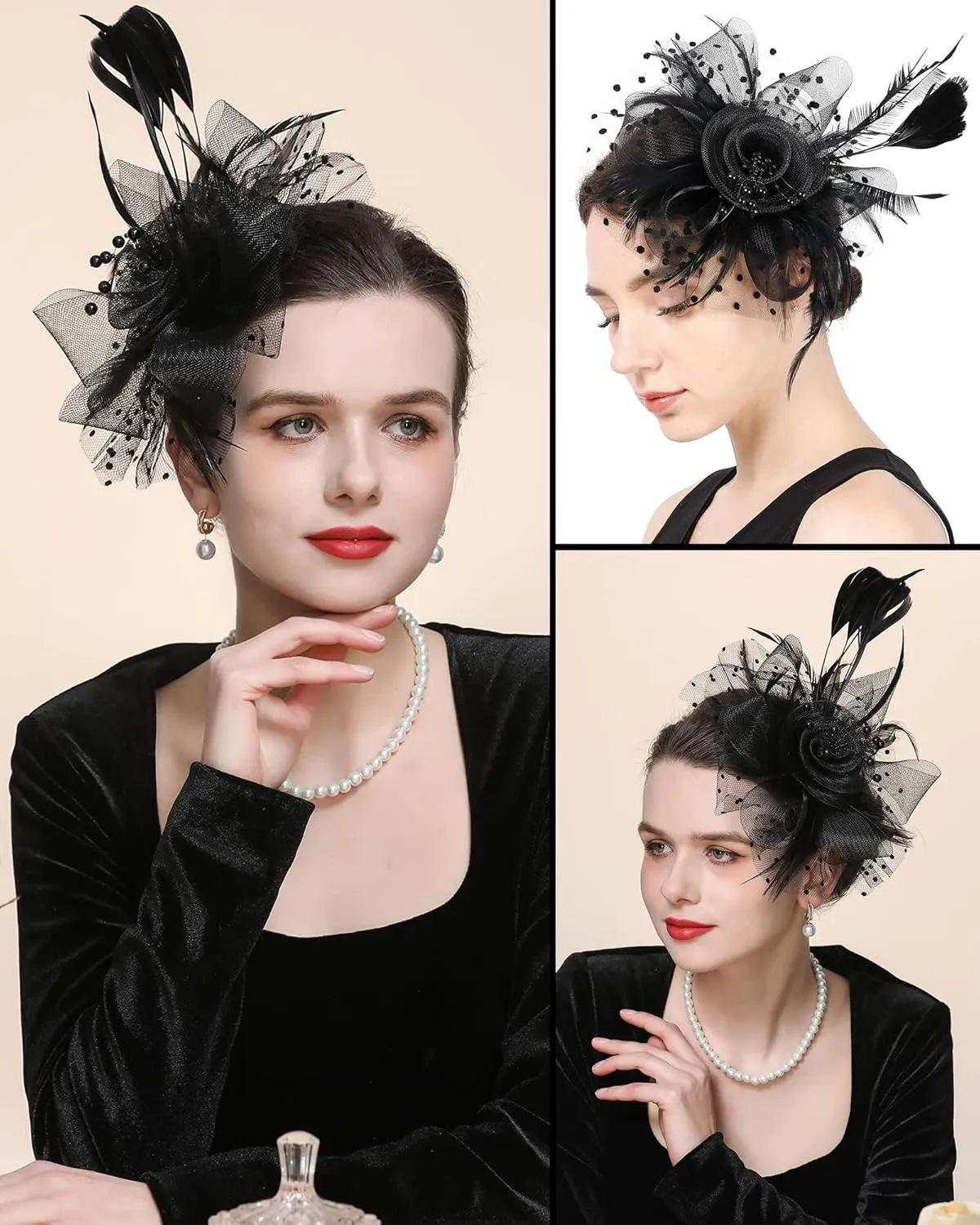 Halloween Fascinators Hat for Women Tea Party Feather Headband Mardi Gras Cocktail Hat Weddings