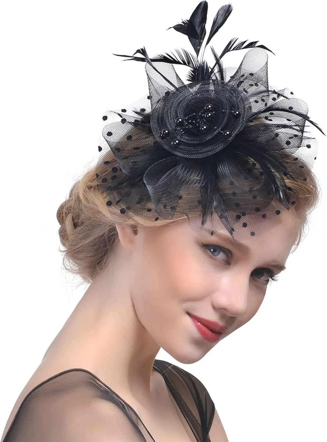 Halloween Fascinators Hat for Women Tea Party Feather Headband Mardi Gras Cocktail Hat Weddings