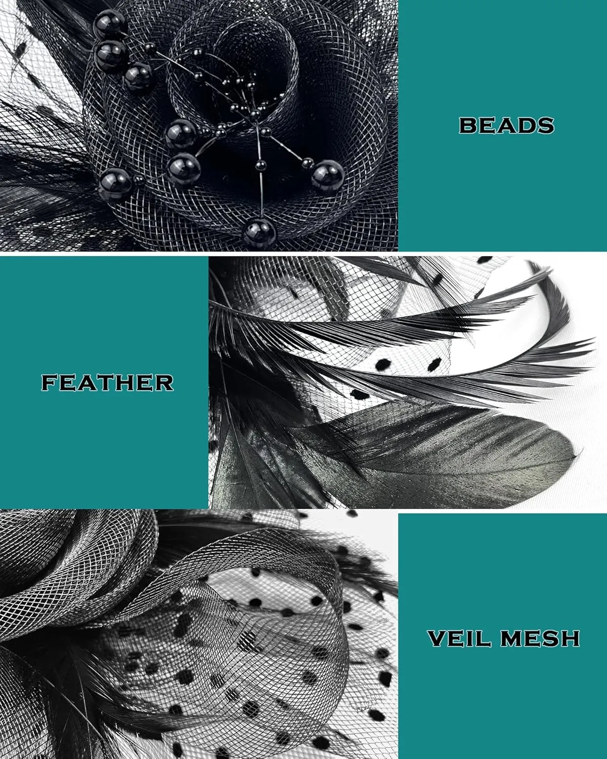 Halloween Fascinators Hat for Women Tea Party Feather Headband Mardi Gras Cocktail Hat Weddings