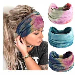 Headbands Fashion Hair Bands Soft Head Bands Elastic Headband Non Slip Wrap Headbands Breathable SweatBand Tie Dye Hairband Accessories for Women Daily 3 Pack