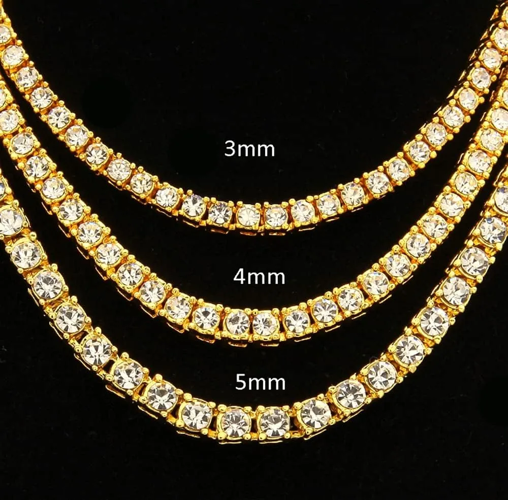HH BLING EMPIRE Gold Silver Iced Out Diamond Tennis Chain Necklace for Men Women, Rhinestone Tennis Necklaces for Women and Teens, Tennis and Cuban Link Chains 18-30 Inches