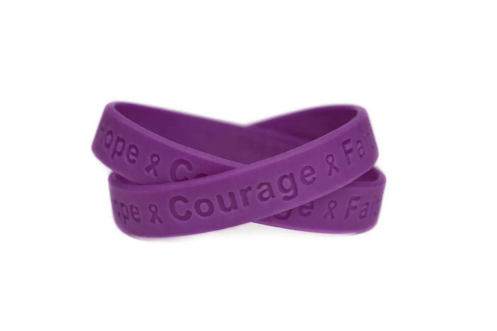 Hope Courage Faith Purple Rubber Bracelet Wristband - XL 9"