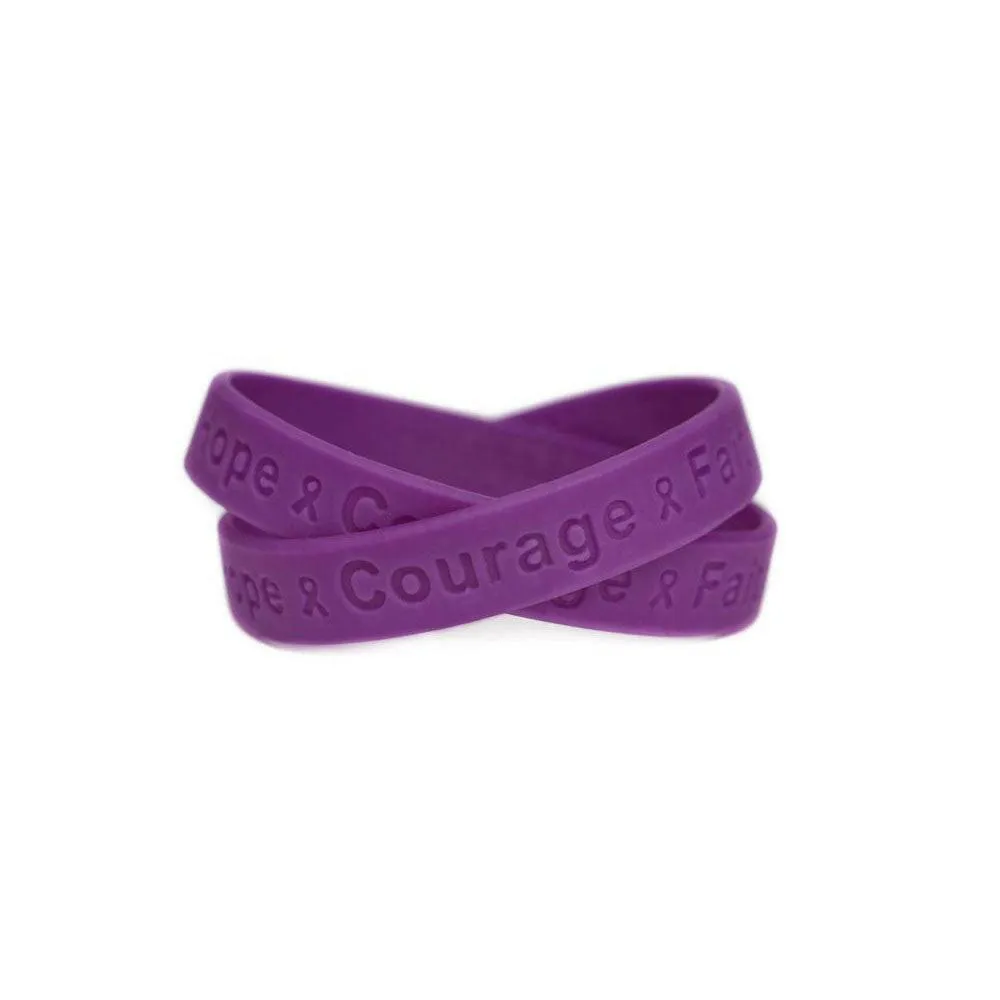 Hope Courage Faith Purple Rubber Bracelet Wristband - XL 9"