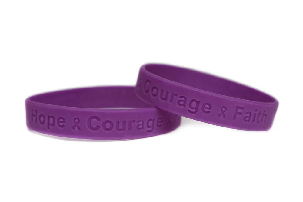 Hope Courage Faith Purple Rubber Bracelet Wristband - XL 9"
