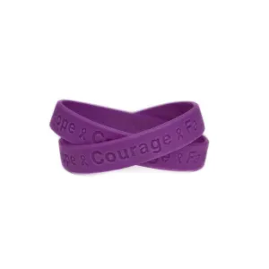 Hope Courage Faith Purple Rubber Bracelet Wristband - XL 9"