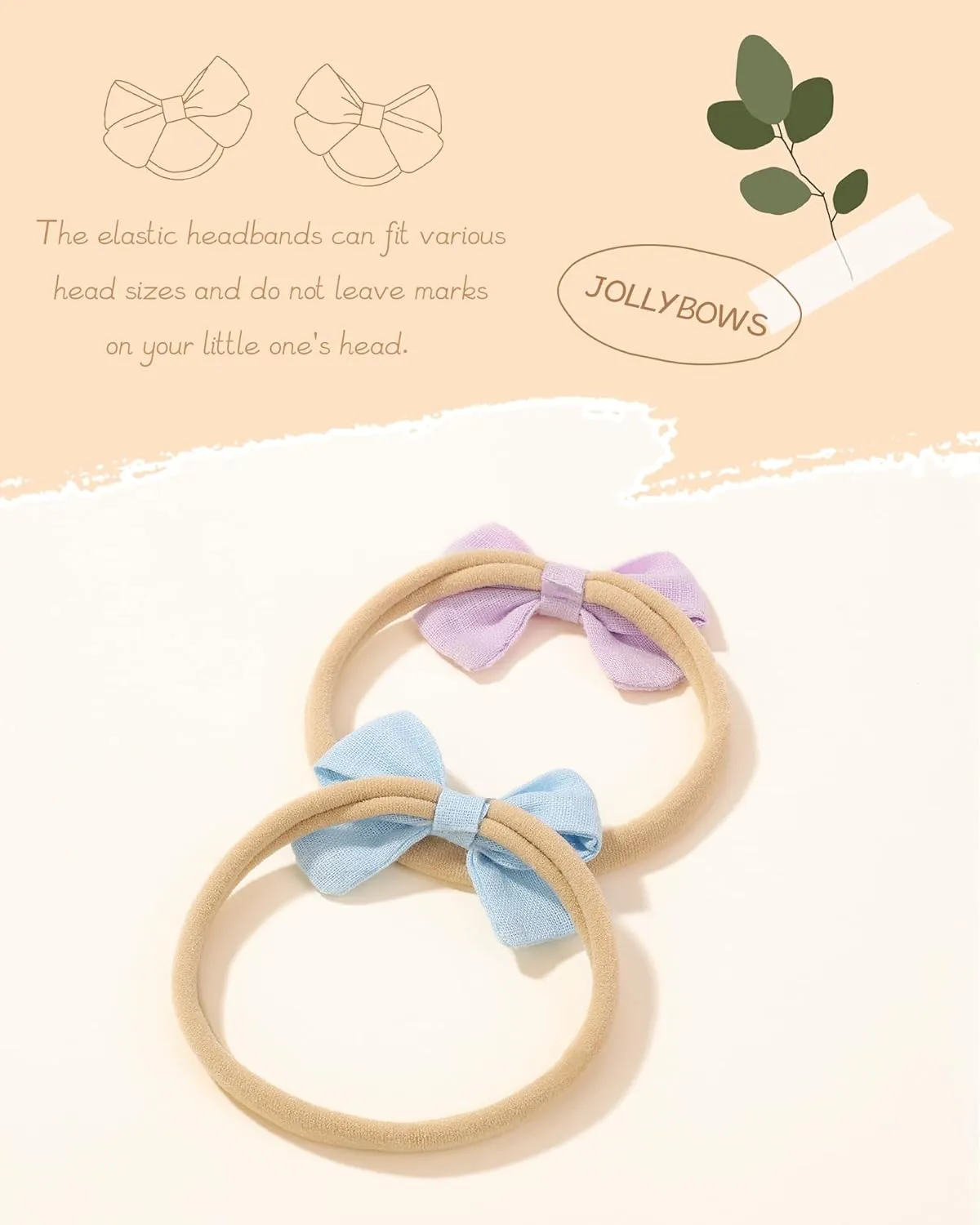 jollybows 20pcs Baby Girl Bow Headbands Newborn Nylon Hairband 2" Neutral Linen Infant Hair Bows
