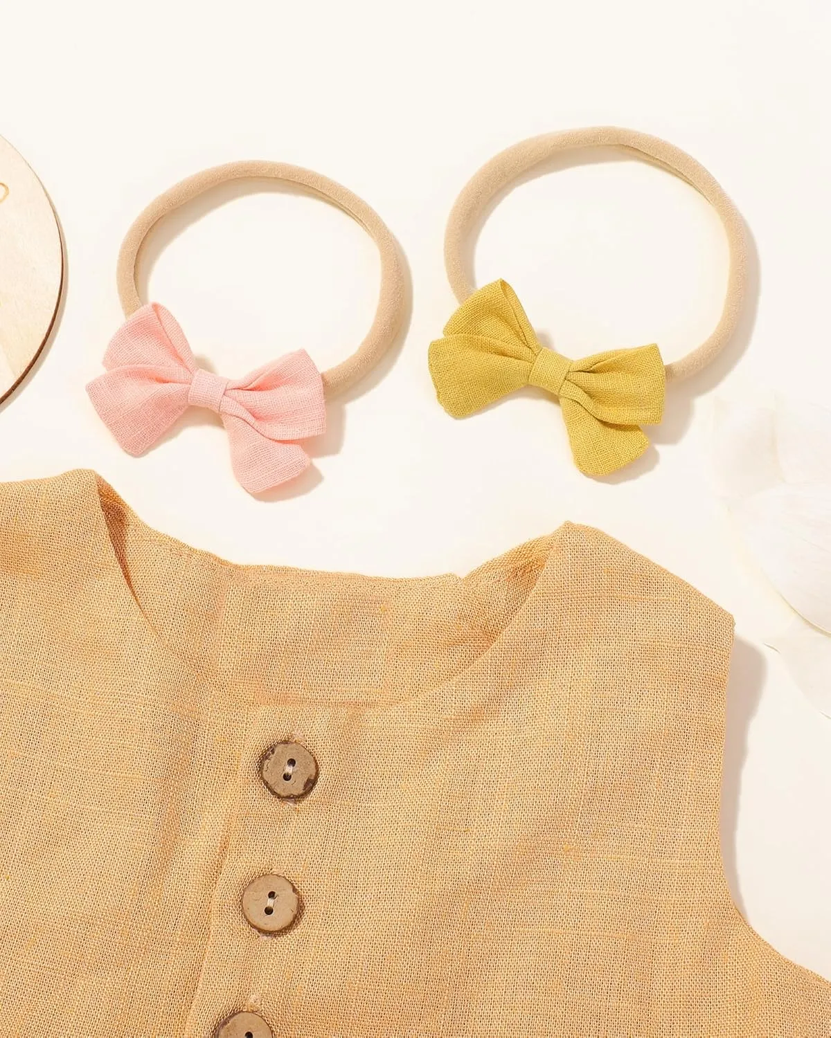 jollybows 20pcs Baby Girl Bow Headbands Newborn Nylon Hairband 2" Neutral Linen Infant Hair Bows