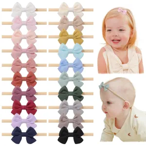 jollybows 20pcs Baby Girl Bow Headbands Newborn Nylon Hairband 2" Neutral Linen Infant Hair Bows