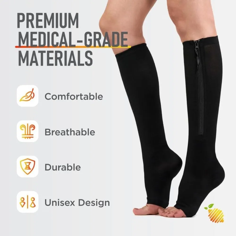 Lemon Hero Zipper Compression Socks 15-20 mmHg Open Toe, Medical Zip Up Compression Stockings for Women and Men - Improves Blood Circulation, Relieves Pain & Swelling