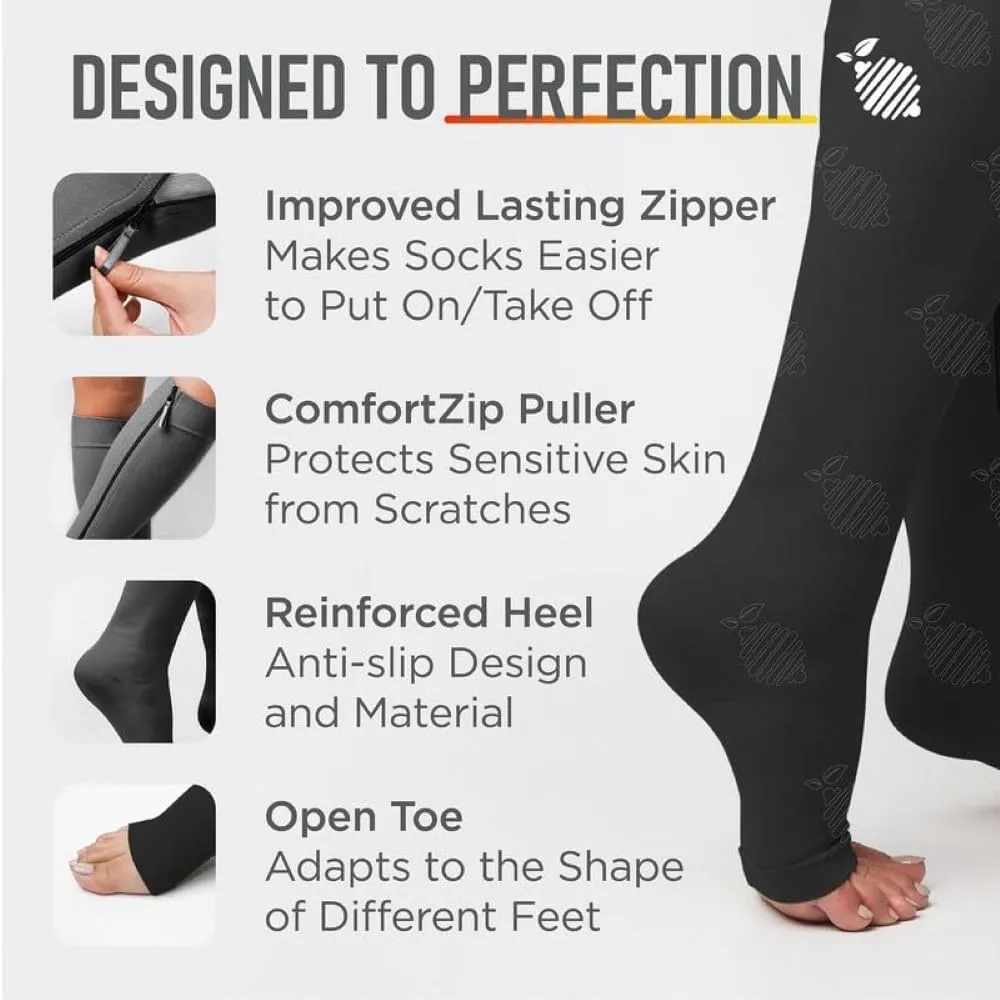 Lemon Hero Zipper Compression Socks 15-20 mmHg Open Toe, Medical Zip Up Compression Stockings for Women and Men - Improves Blood Circulation, Relieves Pain & Swelling