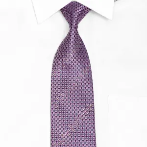 Mauve Geometric On Purple Rhinestone Silk Necktie With Silver Sparkles