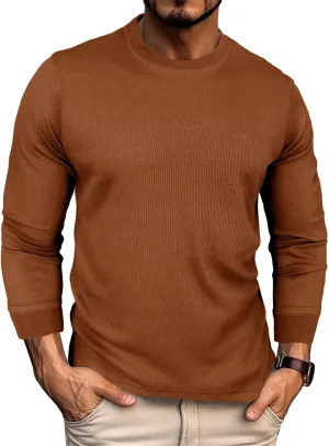 Men's Waffle Basic T-Shirt Long Sleeve Thermal Crew Neck Casual Top Underwear Lightweight Base Layer