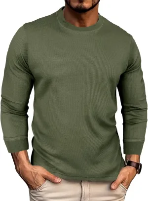 Men's Waffle Basic T-Shirt Long Sleeve Thermal Crew Neck Casual Top Underwear Lightweight Base Layer
