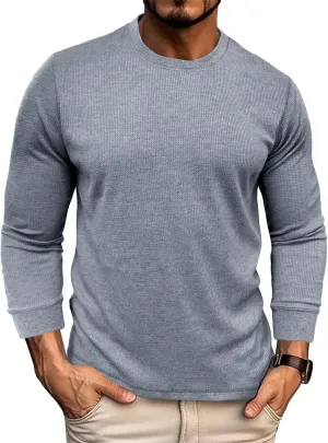 Men's Waffle Basic T-Shirt Long Sleeve Thermal Crew Neck Casual Top Underwear Lightweight Base Layer