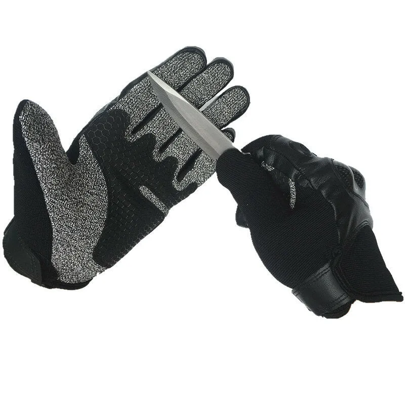 Men's Wear-Resistant Non-Slip Tactical Military Training Anti-Cut Full Finger Leather Gloves